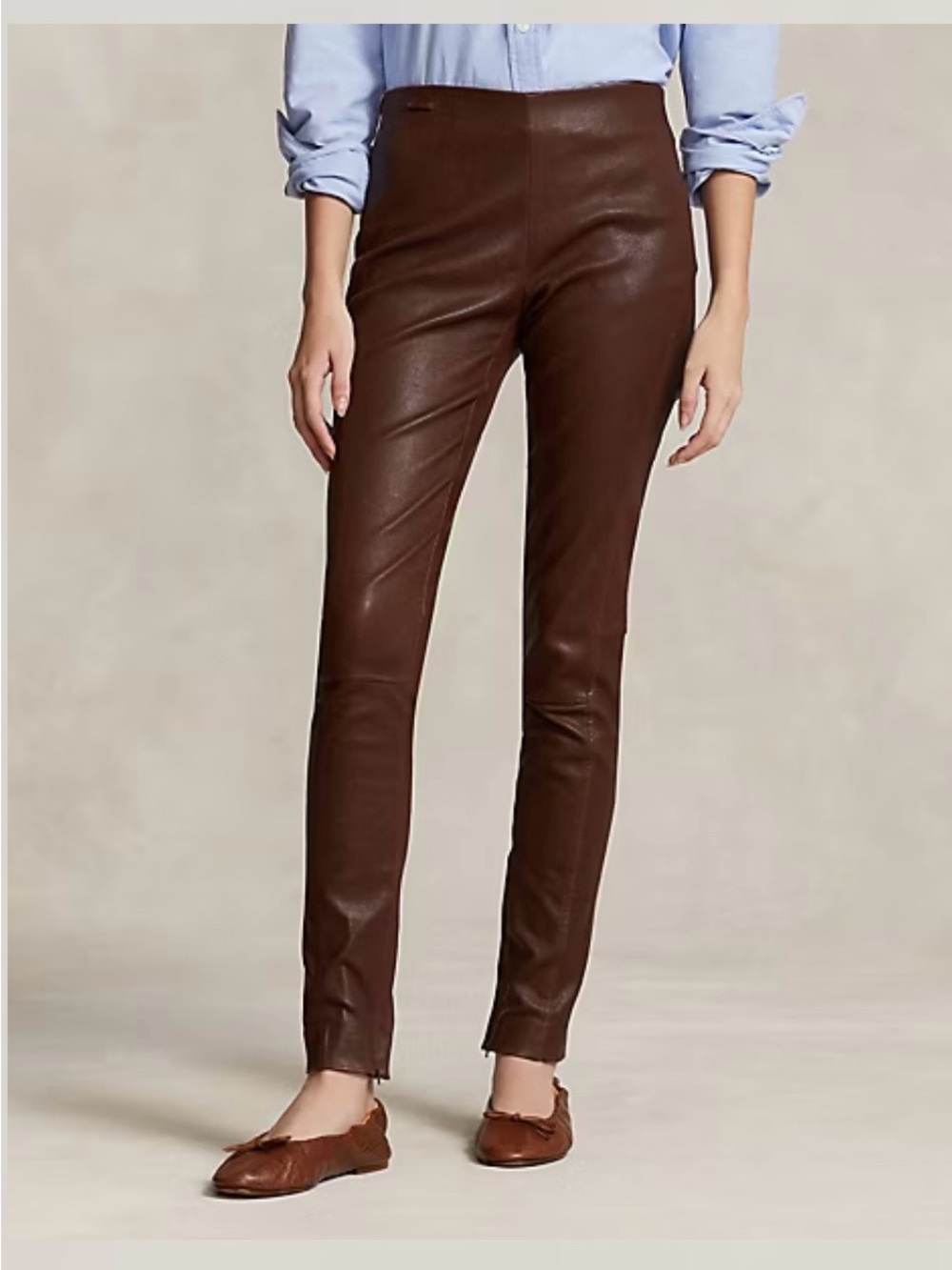 Polo by Ralph Lauren Brown Lamb Leather Skinny Pants